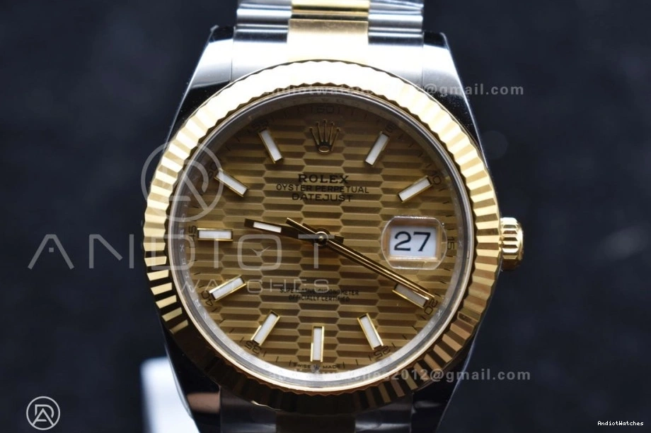Oyster on YG Textured DateJust 41 Steel Best Sleek 1:1 SS YG Bracelet Clean Dial Edition 904L 126333 608 VR 0513